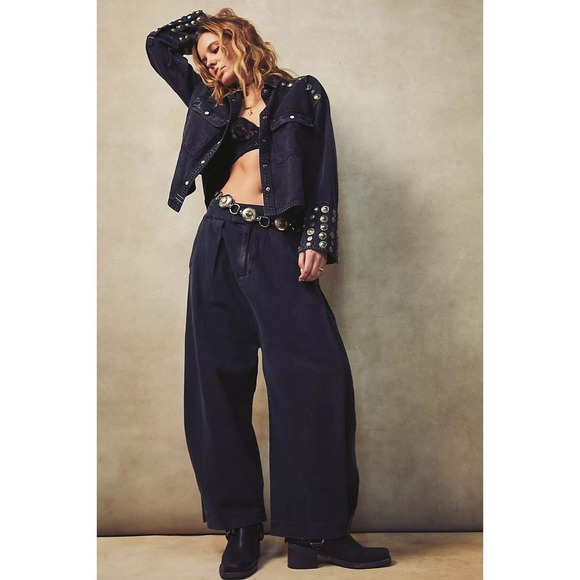 Free People Pants - Free People Womens Cool Harbor Wide Leg Pleated Pants Size XS Black Barrel Boho